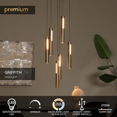Lucide GRIFFITH - Hanglamp - Ø 38 cm - LED Dimb. - CCT - 6x6W 2700K/4000K - Brons | Premium